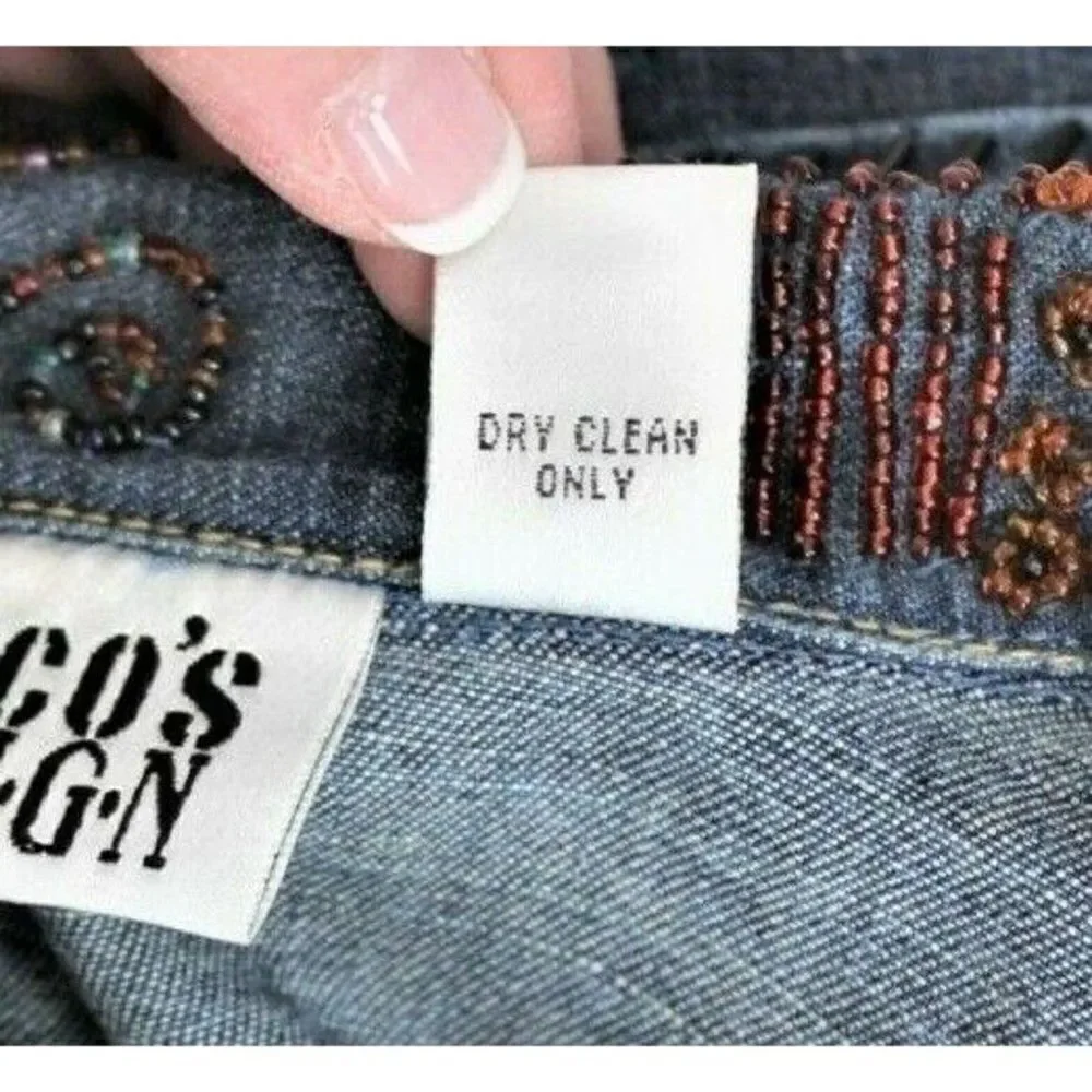 Chico's Denim Jacket Beaded Applique Embroidered Embellished Blue Women's Size 4 - Picture 10 of 11